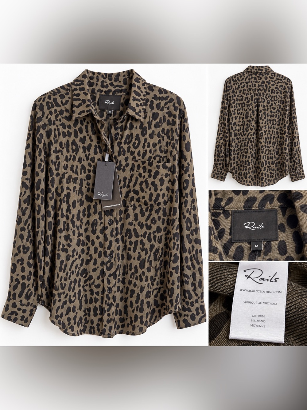 Rails Hunter Forest Black Cheetah Button Down Shirt M NWT